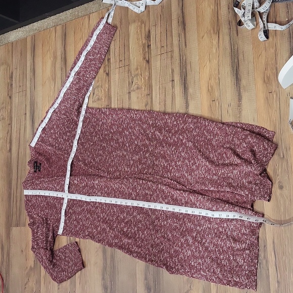 MASSIMO DUTTI Italian Yarn Marled Burgundy White Open Longline Cardigan - Picture 8 of 8